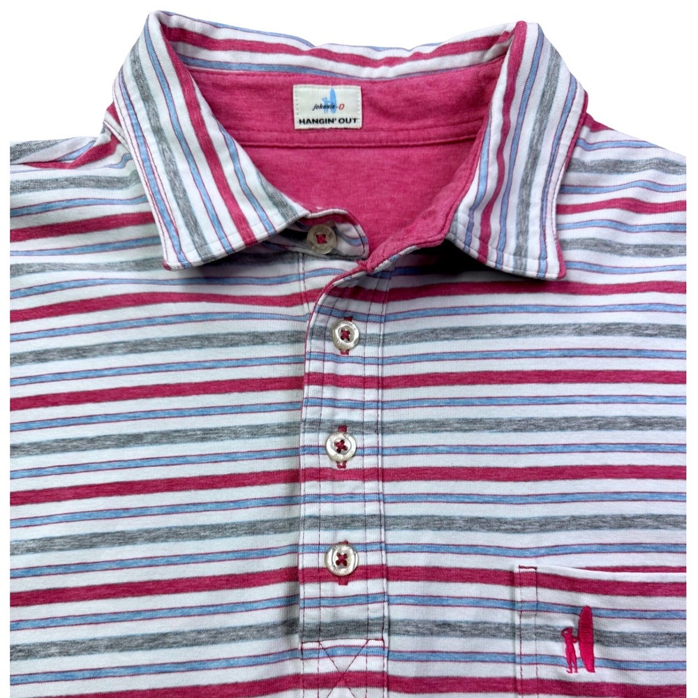 Johnnie-O Mens Short Sleeve Polo Shirt Size Large Pink Blue Gray Stripe